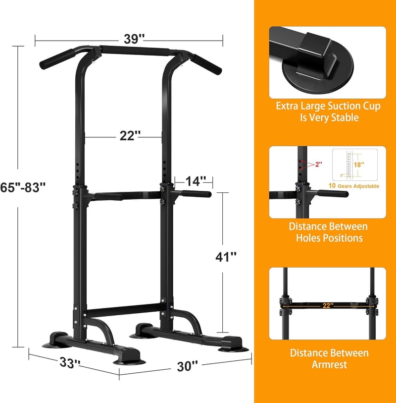 sogesfurniture Power Tower fekete, nyújtó és dip állomás húzódzkodórúddal, magasságállítás 165-210 cm