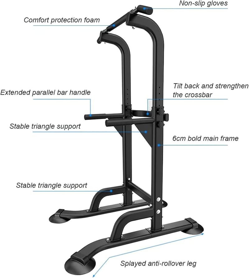 sogesfurniture Power Tower fekete, nyújtó és dip állomás húzódzkodórúddal, magasságállítás 165-210 cm