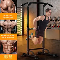 sogesfurniture Power Tower fekete, nyújtó és dip állomás húzódzkodórúddal, magasságállítás 165-210 cm 2