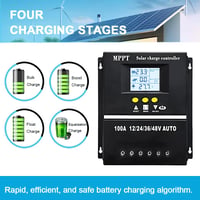 SOGTICPS 100A MPPT solarni regulator punjenja 12V 24V 36V 48V s LCD zaslonom, 100V maksimalni ulaz, dual USB, za olovne i litijske baterije 4