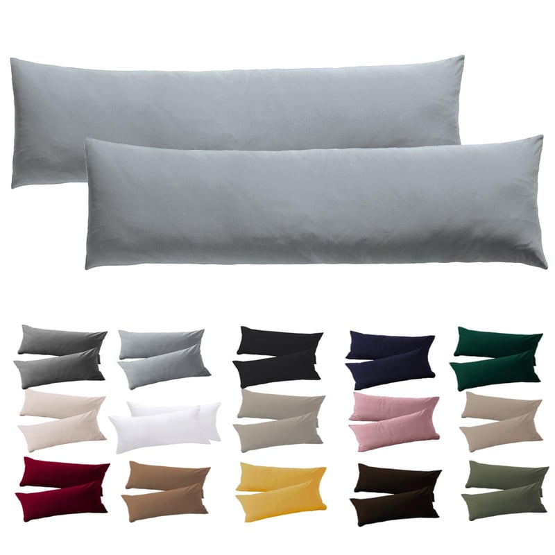 Față de pernă pentru dormit lateral Soifox 40x145 cm, 2 bucăți, gri, cu fermoar, 100% microfibră, hipoalergenică
