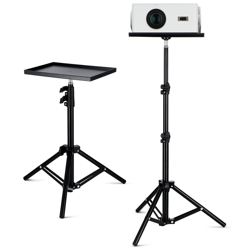 SOIMISS Skladací statív na projektor, nastaviteľná výška 40-110 cm, s táckou, držiak na notebook, čierny, prenosný na fotoaparát a projektor