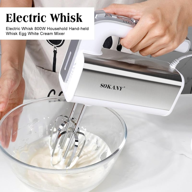 SOKANY 800W Kézi Mixer Rozsdamentes Acél 5 Fokozat Dagasztó Habverő
