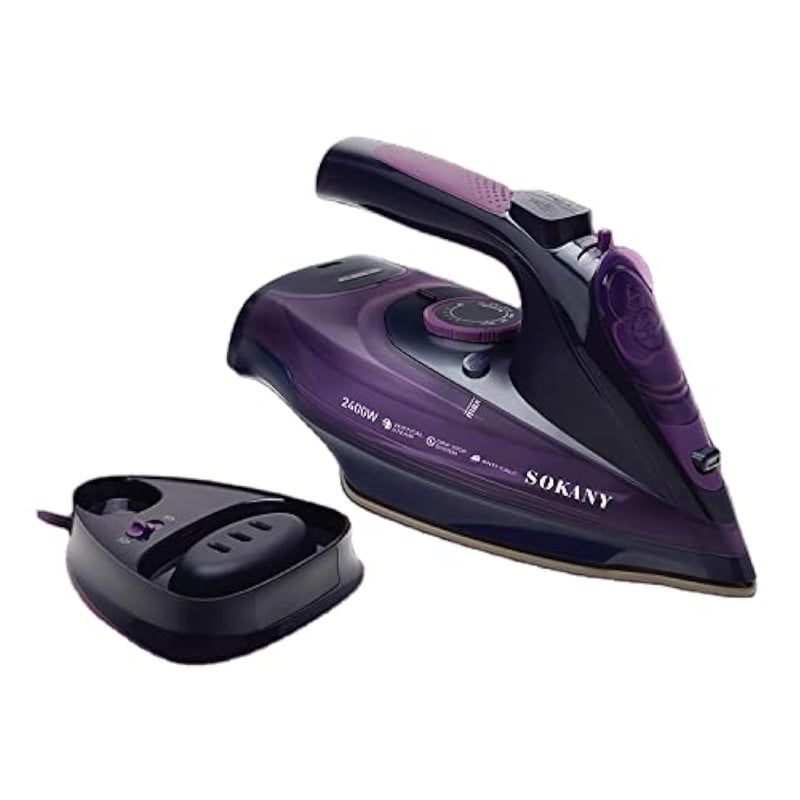SOKANY AJ2085 Bezdrôtová naparovacia žehlička, 2400W, 370ml nádrž na vodu, keramická žehliaca plocha, prenosná, fialová