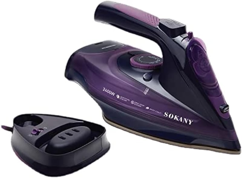 SOKANY AJ2085 Vezeték Nélküli Gőzölős Vasaló, 2400W, 370ml Víztartály, Kerámia Talp, Hordozható, Lila