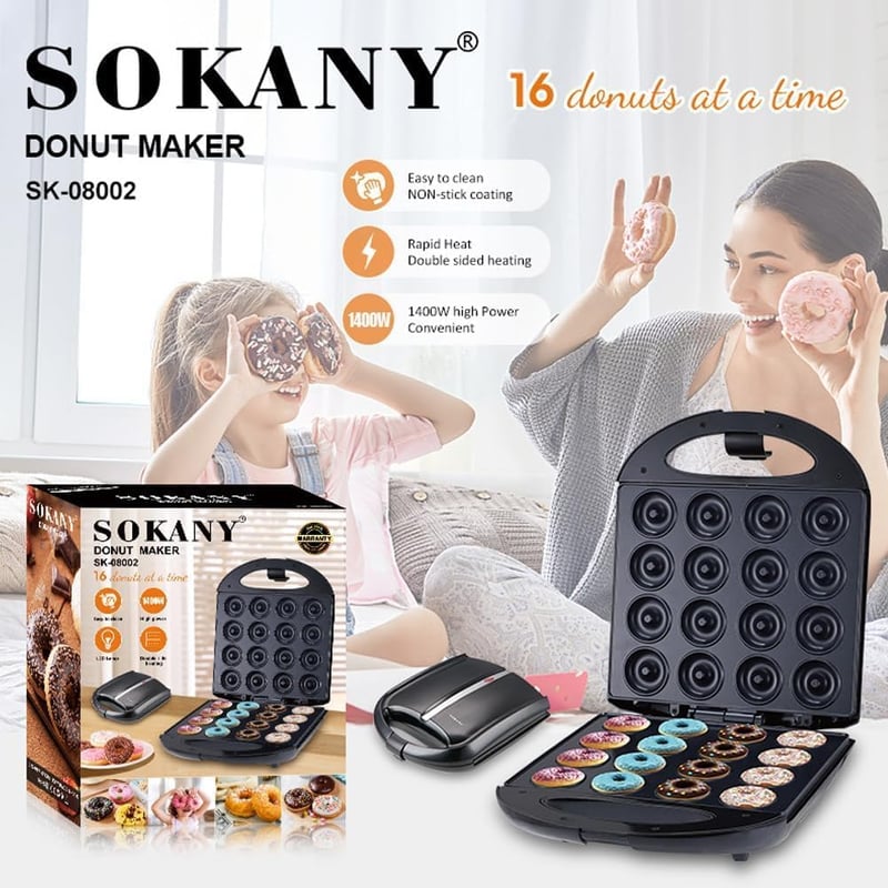 SOKANY SK-08002 1400W Fánk Sütő 16 Mini Fánkhoz Tapadásmentes Bevonattal