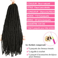 SOKU Műhaj Istennő Locs Szett - 5 Csomag Horgolt Raszta Hajhosszabbítás, Sötétbarna, 66 cm, Szintetikus Puha Fonott Dreadlock 2