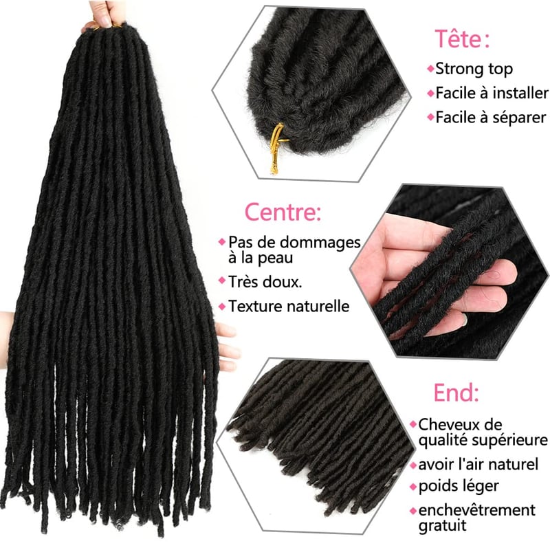 SOKU Műhaj Istennő Locs Szett - 5 Csomag Horgolt Raszta Hajhosszabbítás, Sötétbarna, 66 cm, Szintetikus Puha Fonott Dreadlock