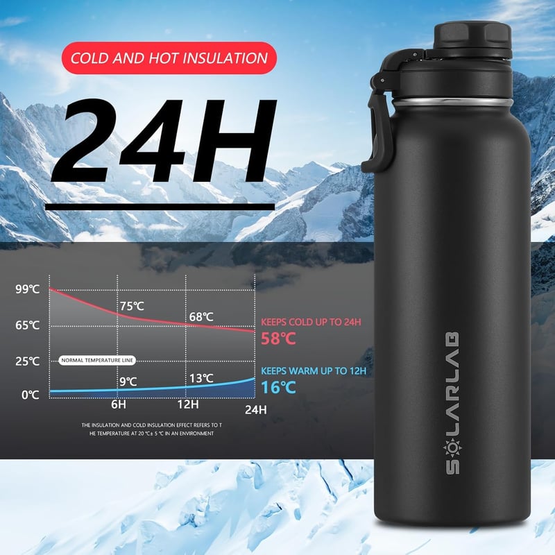 SOLARLAB Rozsdamentes Acél Termosz Palack 1,2L Zöld - Hőszigetelt Kulacs Hideg és Meleg Italokhoz Sport és Túrázáshoz