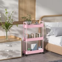 SOLEJAZZ 3-Szintes Keskeny Tárolókocsi - Kihúzható Műanyag Görgős Polc Konyha, Fürdőszoba, Mosókonyha Rendszerezéséhez - Rózsaszín 5
