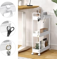 SOLEJAZZ Keskeny Konyhai Gurulós Polc 3 Szintes, Fehér Műanyag Tárolókocsi Fürdőszobába, Mosókonyhába, Hálószobába, Szűk Helyekre, 13x40x61  3
