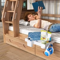 Etajeră de pat pliabilă SOLEJAZZ, noptieră cu clips cu sertar, cârlig, suport pentru pahar și organizator pentru cabluri, tavă de depozitare pentru cămin, negru 8