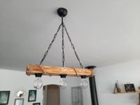 solenzo Fa és Kötél Függőlámpa - Rusztikus Ipari Stílusú Mennyezeti Csillár, 3 E27 Foglalat, Természetes Fa, 60 cm 4