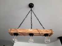 solenzo Fa és Kötél Függőlámpa - Rusztikus Ipari Stílusú Mennyezeti Csillár, 3 E27 Foglalat, Természetes Fa, 60 cm 1