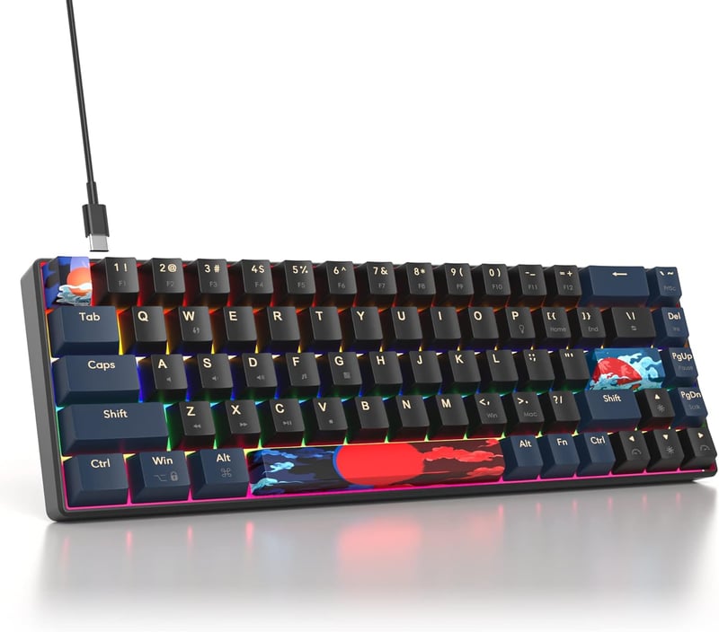Tastatură mecanică de gaming SOLIDEE 65%, 68 de taste, switch-uri roșii, iluminare LED - negru-albastru