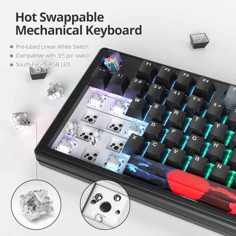 SOLIDEE 87 Gombos Mechanikus Gaming Billentyűzet RGB Háttérvilágítással Cserélhető Kapcsolókkal