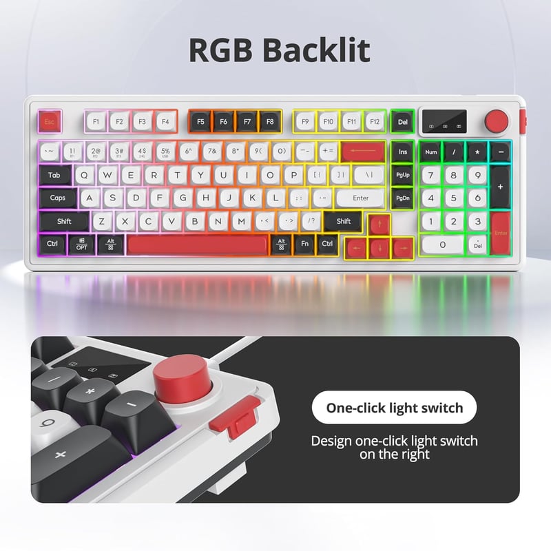 SOLIDEE 96% Membrán Billentyűzet Forgógombbal - Vezetékes/Bluetooth 5.0/2.4GHz Gasket Mount RGB Háttérvilágítással, 98 Gombos Mechanikus Érz