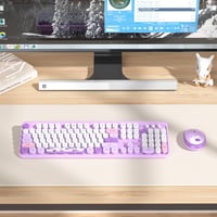 SOLIDEE bezdrôtová súprava klávesnice a myši v štýle retro písacieho stroja, 104 klávesov s numerickou klávesnicou, 2,4 GHz, fialová (Bear Purple) 3