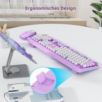 SOLIDEE bezdrôtová súprava klávesnice a myši v štýle retro písacieho stroja, 104 klávesov s numerickou klávesnicou, 2,4 GHz, fialová (Bear Purple) 7