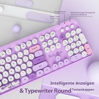 SOLIDEE bezdrôtová súprava klávesnice a myši v štýle retro písacieho stroja, 104 klávesov s numerickou klávesnicou, 2,4 GHz, fialová (Bear Purple) 4
