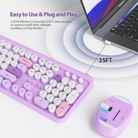 SOLIDEE bezdrôtová súprava klávesnice a myši v štýle retro písacieho stroja, 104 klávesov s numerickou klávesnicou, 2,4 GHz, fialová (Bear Purple) 5