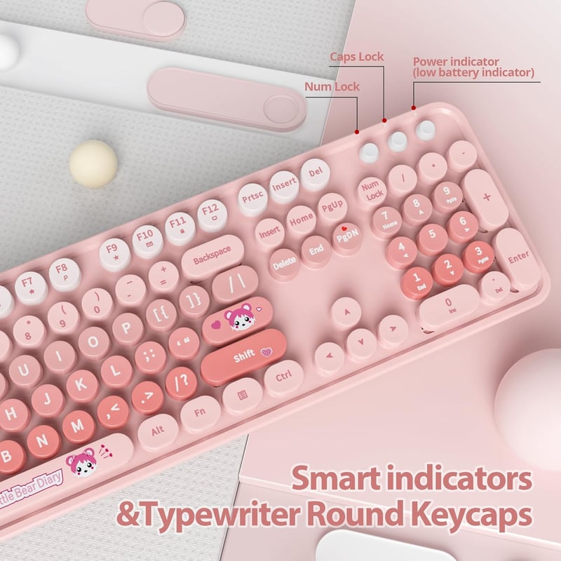 SOLIDEE Vezeték nélküli billentyűzet és egér szett, ergonomikus, rózsaszín - Bear Diary Pink/American (QWERTY)