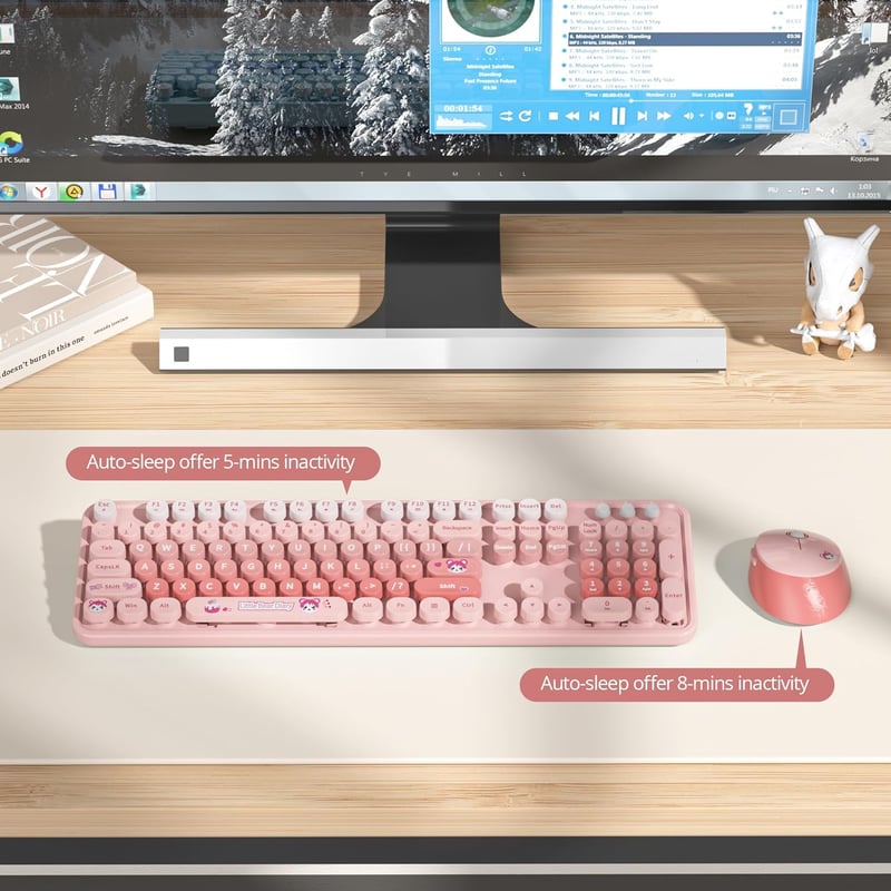SOLIDEE Vezeték nélküli billentyűzet és egér szett, ergonomikus, rózsaszín - Bear Diary Pink/American (QWERTY)