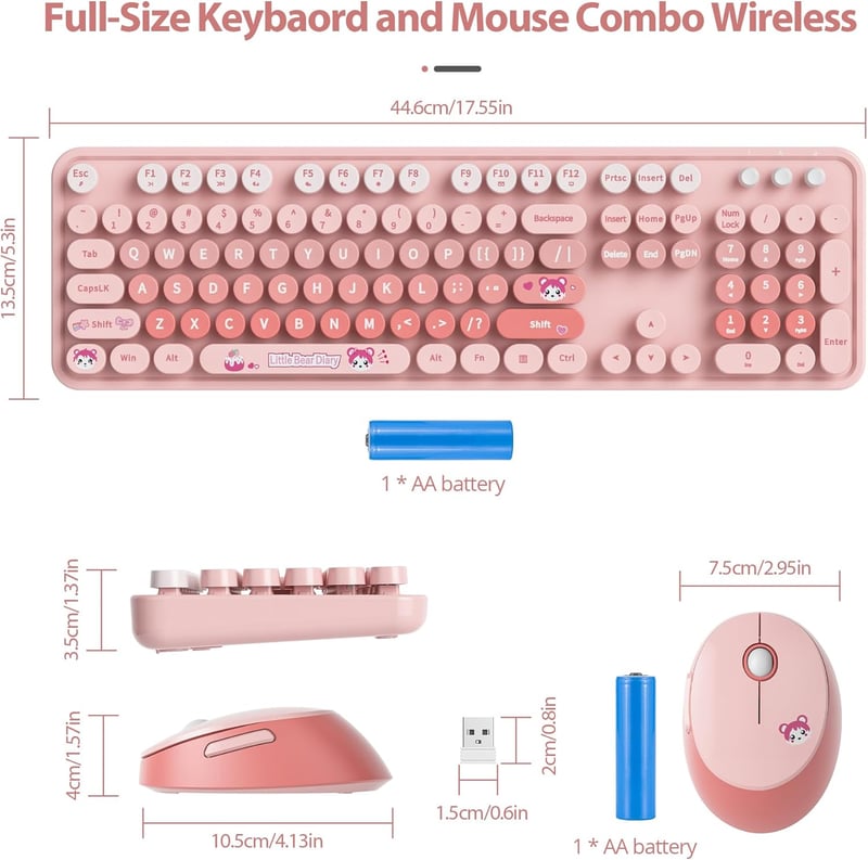 SOLIDEE Vezeték nélküli billentyűzet és egér szett, ergonomikus, rózsaszín - Bear Diary Pink/American (QWERTY)