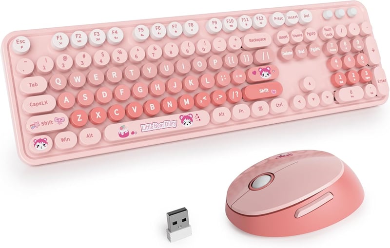 SOLIDEE Vezeték nélküli billentyűzet és egér szett, ergonomikus, rózsaszín - Bear Diary Pink/American (QWERTY)