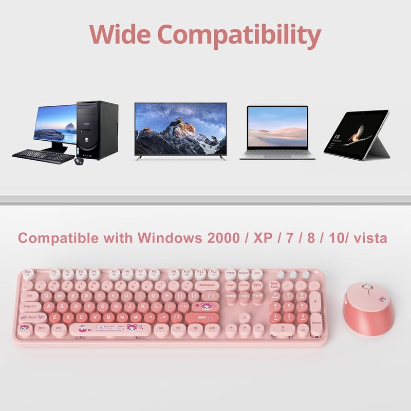 SOLIDEE Vezeték nélküli billentyűzet és egér szett, ergonomikus, rózsaszín - Bear Diary Pink/American (QWERTY)