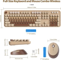 SOLIDEE Wireless Billentyűzet és Egér Szett, Retro Gépírógép Stílusú, 2.4 GHz, 104 Gomb, Numerikus Billentyűzet - Mixed Colour Coffee/American (QWERTY) 5
