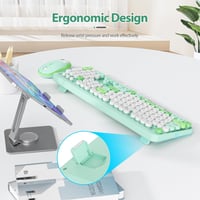 SOLIDEE Wireless Billentyűzet és Egér Szett - Retro Gépírógép Stílus, 2.4GHz, 104 Gomb, Numerikus Billentyűzet, Ergonomikus, Zöld 7