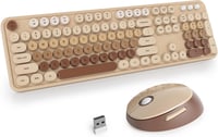 SOLIDEE Wireless Billentyűzet és Egér Szett, Retro Gépírógép Stílusú, 2.4 GHz, 104 Gomb, Numerikus Billentyűzet - Mixed Colour Coffee/American (QWERTY) 1