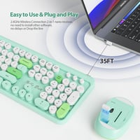 SOLIDEE Wireless Billentyűzet és Egér Szett - Retro Gépírógép Stílus, 2.4GHz, 104 Gomb, Numerikus Billentyűzet, Ergonomikus, Zöld 5