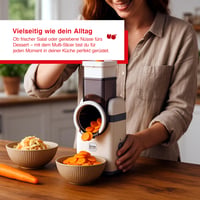 Solis Multi Slicer kuchynský krájač 5 v 1 s 5 vymeniteľnými nástavcami na krájanie, strúhanie, julienne a vlnkovanie, biely, systém kliknutia, Moso 2