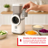 Solis Multi Slicer kuchynský krájač 5 v 1 s 5 vymeniteľnými nástavcami na krájanie, strúhanie, julienne a vlnkovanie, biely, systém kliknutia, Moso 3