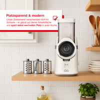 Solis Multi Slicer kuchynský krájač 5 v 1 s 5 vymeniteľnými nástavcami na krájanie, strúhanie, julienne a vlnkovanie, biely, systém kliknutia, Moso 4
