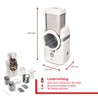 Solis Multi Slicer kuchynský krájač 5 v 1 s 5 vymeniteľnými nástavcami na krájanie, strúhanie, julienne a vlnkovanie, biely, systém kliknutia, Moso 6