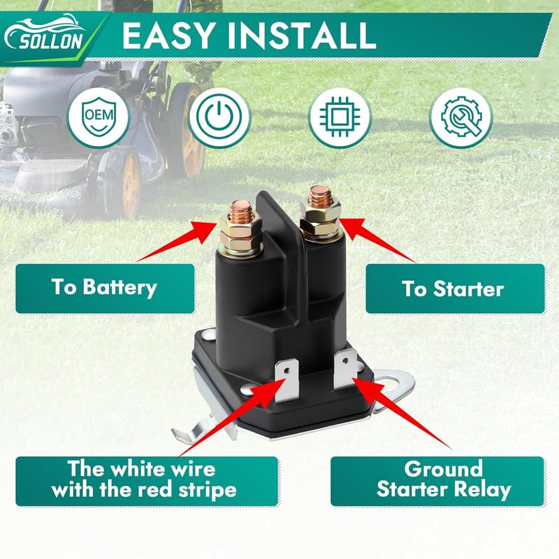 SOLLON 12V Indítórelé Solenoidszelep Fűnyírógéphez Hómaróhoz Golfautóhoz Traktorhoz