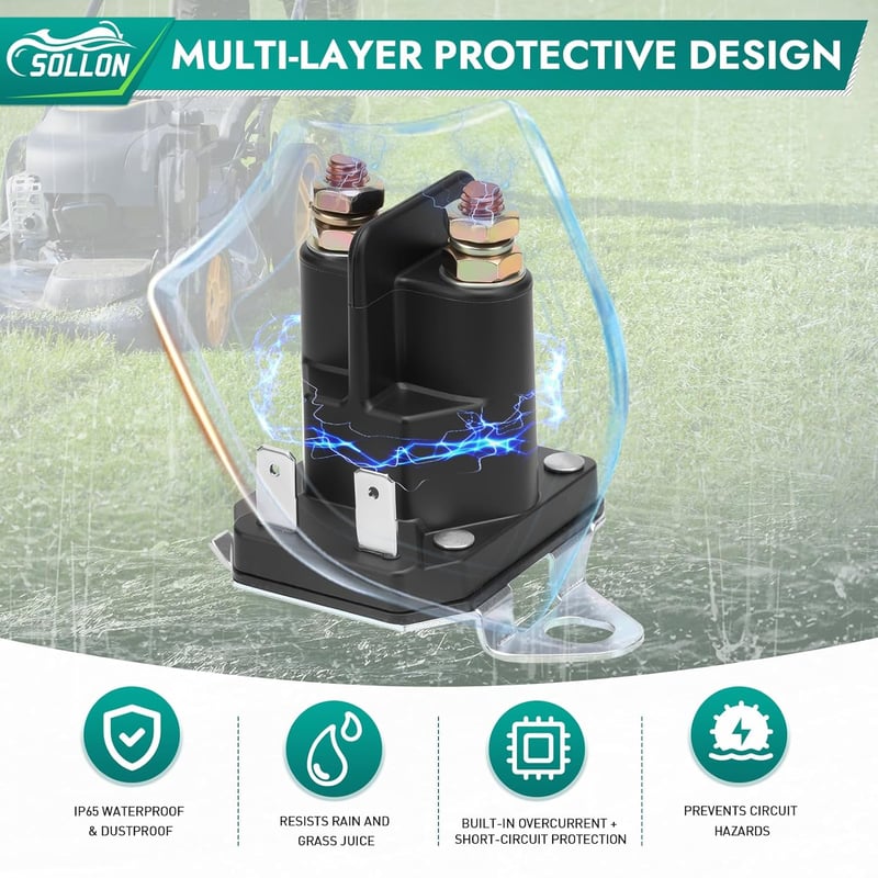 SOLLON 12V Indítórelé Solenoidszelep Fűnyírógéphez Hómaróhoz Golfautóhoz Traktorhoz