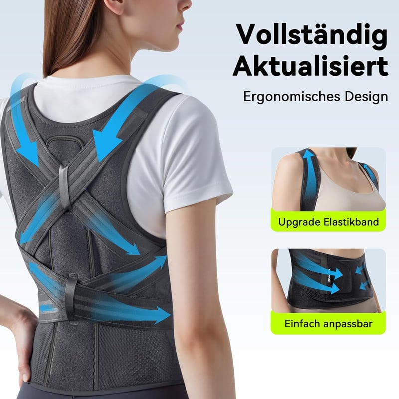 SOLOEVER Hátfeszítő Posture Corrector Szürke L - Állásjavító Hátbandázs Nőknek Férfiaknak
