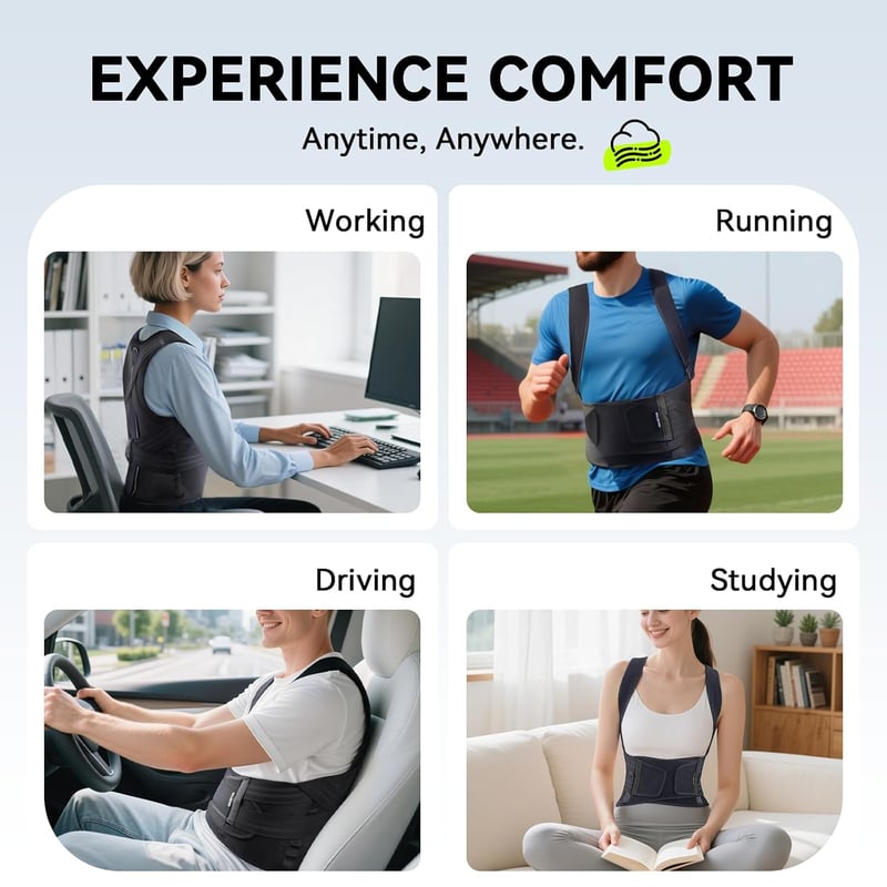 SOLOEVER Hátfeszítő Posture Corrector Szürke L - Állásjavító Hátbandázs Nőknek Férfiaknak