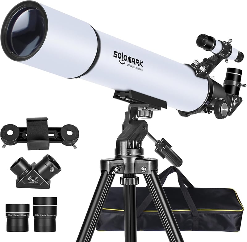 SOLOMARK 80 mm 900 mm refraktor távcső felnőtteknek és gyerekeknek kezdőknek, kompakt utazó távcső tok és telefontartóval