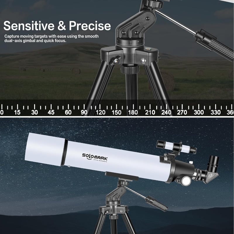SOLOMARK 80 mm 900 mm refraktor távcső felnőtteknek és gyerekeknek kezdőknek, kompakt utazó távcső tok és telefontartóval