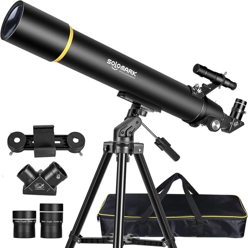 SOLOMARK 80mm refraktor teleszkóp 900mm fókusztávolság hordtáskával - 80900 Black