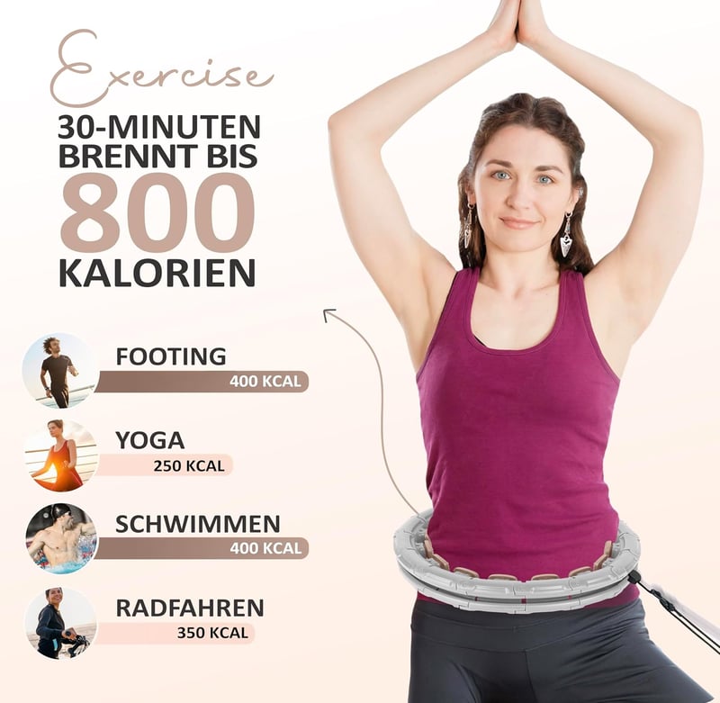 Solulife Hula Hoop Felnőtteknek Fogyáshoz és Masszázshoz, 24 Darabos Állítható Karika Súlygolyóval, ABS Anyag, Taupe Szín