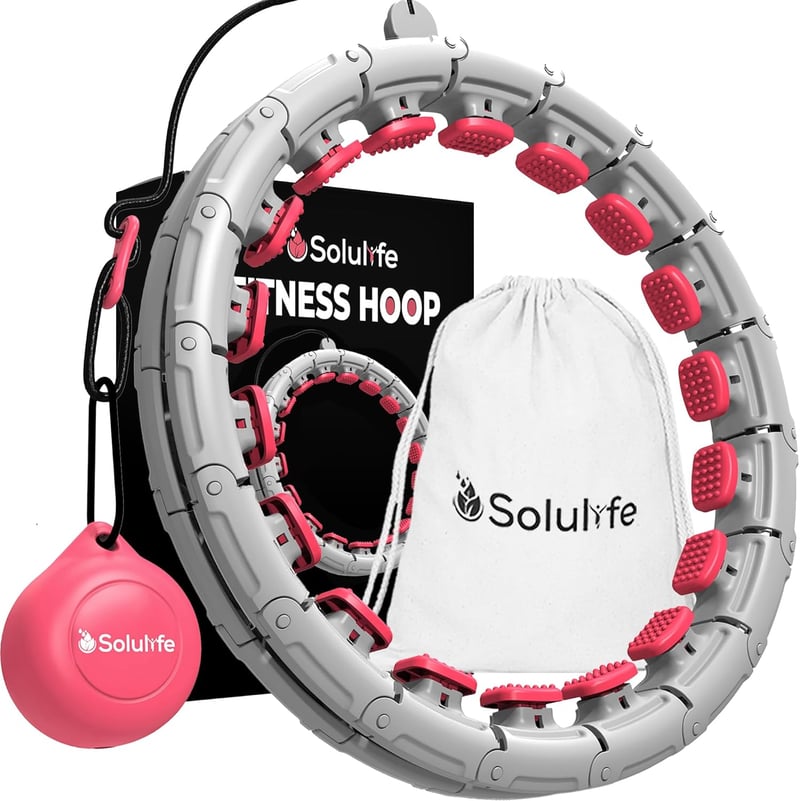 Solulife Hula Hoop Felnőtteknek Fogyáshoz és Masszázshoz, 24 Darabos Súlygolyós Karika Szürke-Rózsaszín, Állítható Méret