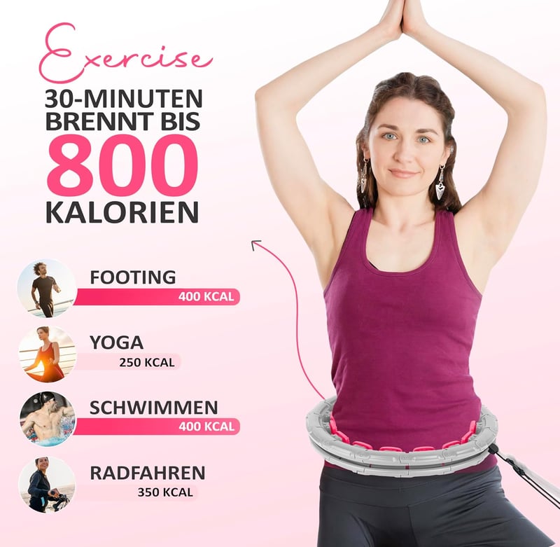 Solulife Hula Hoop Felnőtteknek Fogyáshoz és Masszázshoz, 24 Darabos Súlygolyós Karika Szürke-Rózsaszín, Állítható Méret