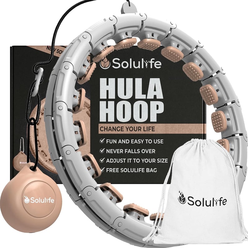 Solulife Hula Hoop Felnőtteknek Fogyáshoz és Masszázshoz, 24 Darabos Állítható Karika Súlygolyóval, ABS Anyag, Taupe Szín
