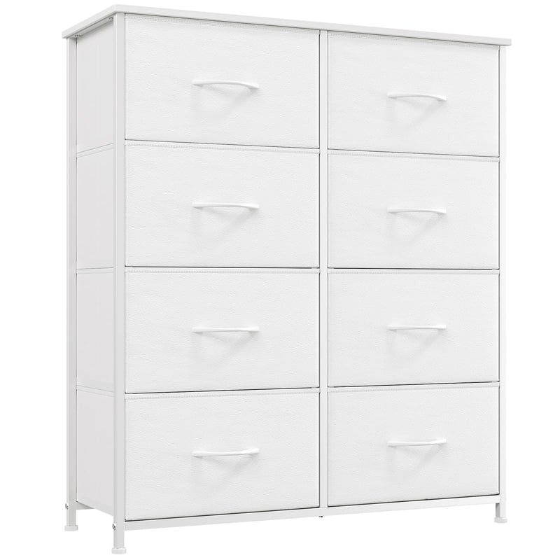 Somdot komoda s 8 ladica od tkanine, bijela, ormarić za pohranu u spavaćoj sobi, metalni okvir, s drvenom pločom, 30x80x93 cm, namještaj za dnevni boravak i hodnik